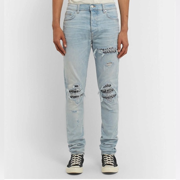 AMIRI - MX1 Skinny-Fit Panelled Distressed Stretch-Denim Jeans - Blue Sz 33 - Picture 1 of 14